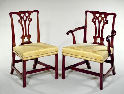 Dining Chairs, with Interlaced Splat Backs and Square Chamfered Legs by Thomas Chippendale